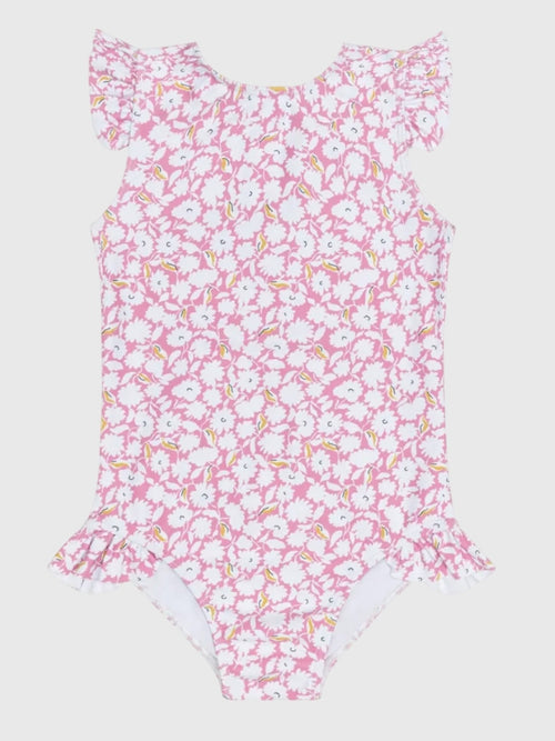 Minnow Girls' Blush Bloom Ruffle Cap Sleeve One-Piece Swimsuit