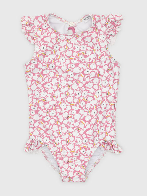 Minnow Girls' Blush Bloom Ruffle Cap Sleeve One-Piece Swimsuit