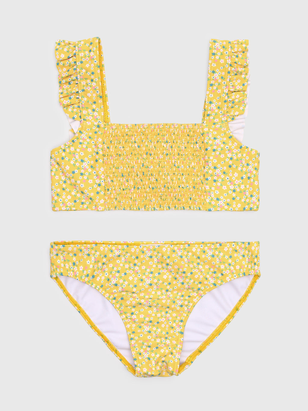 Minnow Girls' Petite Fleur Smocked Ruffle Strap Bikini Set - Saint Bernard