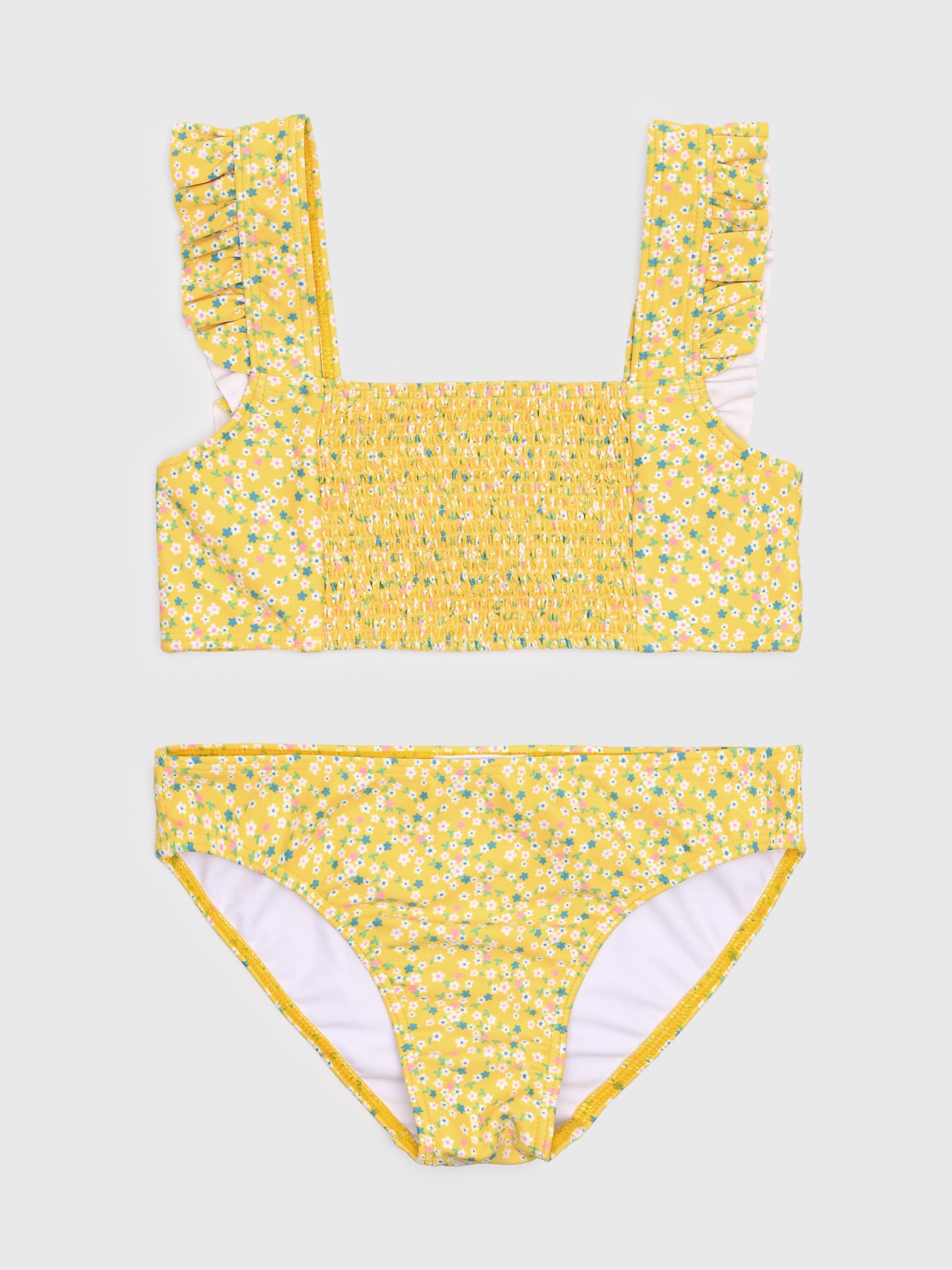 Minnow Girls' Petite Fleur Smocked Ruffle Strap Bikini Set - Saint Bernard