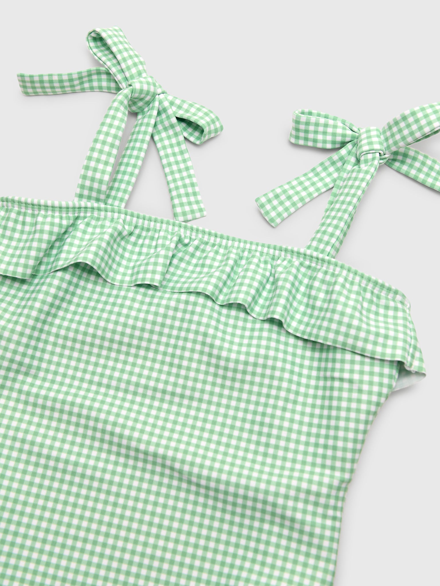 Minnow Girls' Gustavia Gingham Ruffle Tie Strap One-Piece Swimsuit - Saint Bernard