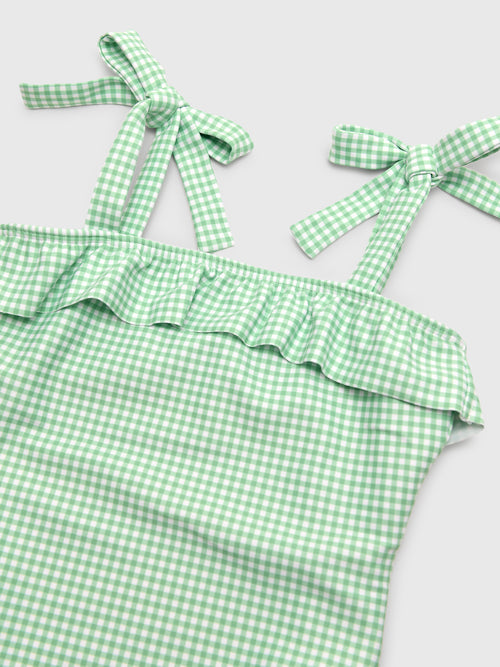 Minnow Girls' Gustavia Gingham Ruffle Tie Strap One-Piece Swimsuit