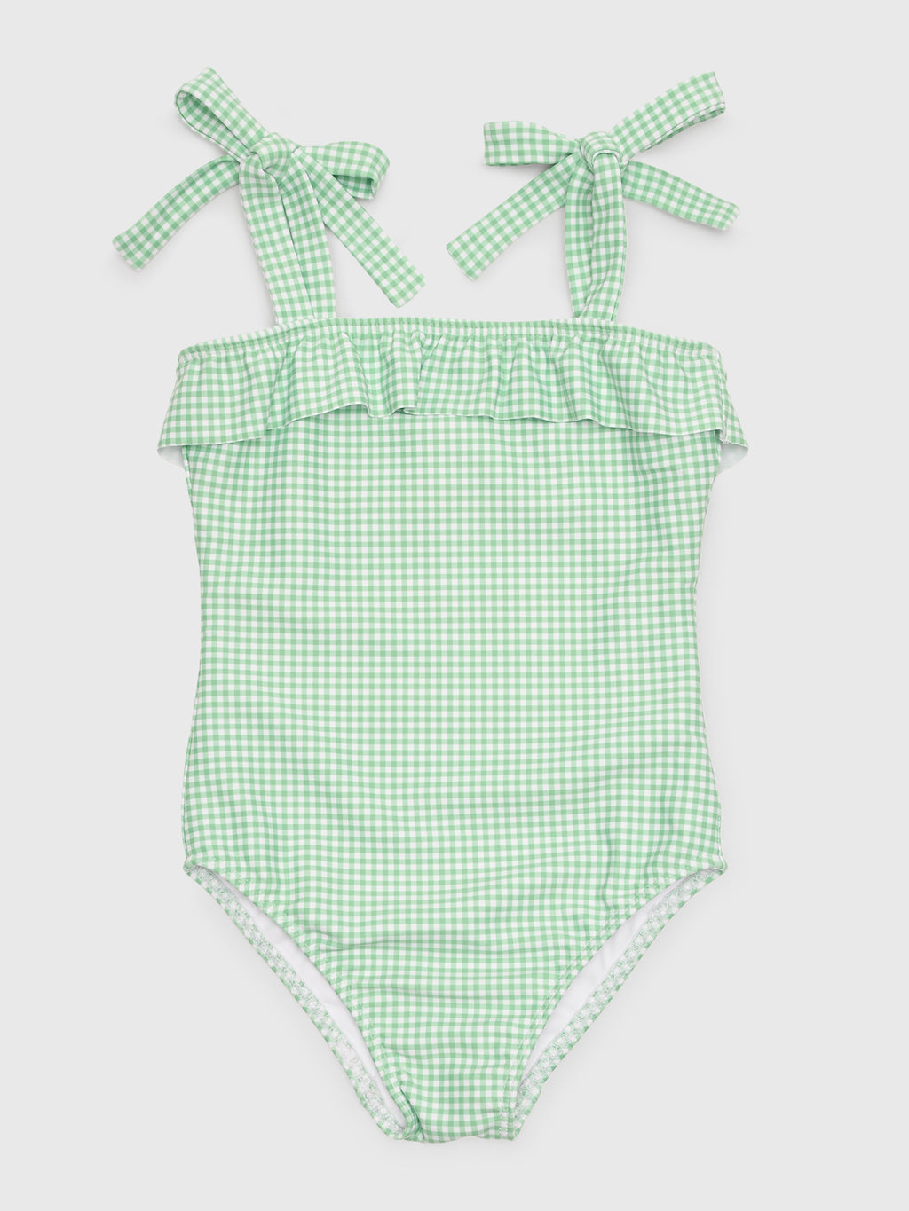 Minnow Girls' Gustavia Gingham Ruffle Tie Strap One-Piece Swimsuit - Saint Bernard