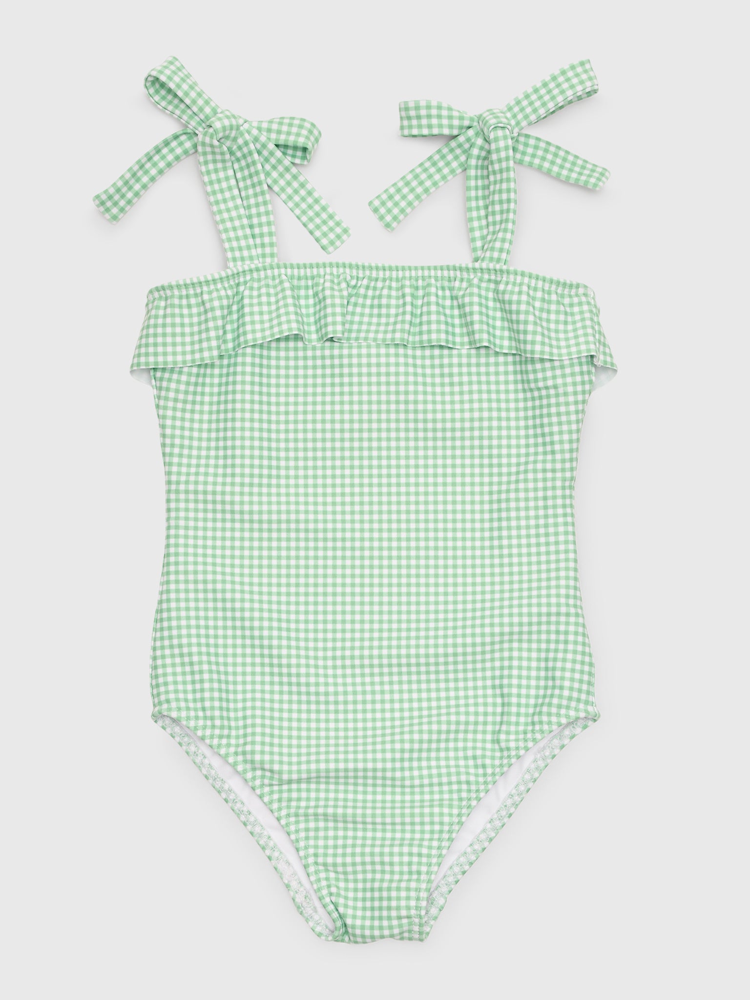 Minnow Girls' Gustavia Gingham Ruffle Tie Strap One-Piece Swimsuit - Saint Bernard