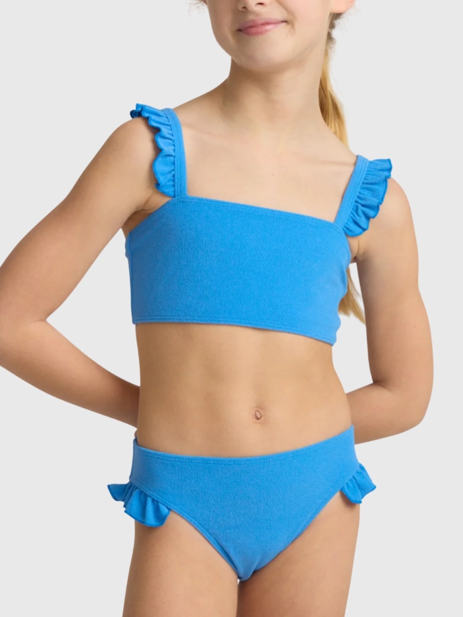 Minnow Girls' Terry Ruffle Strap Bandeau Bikini Set - Saint Bernard