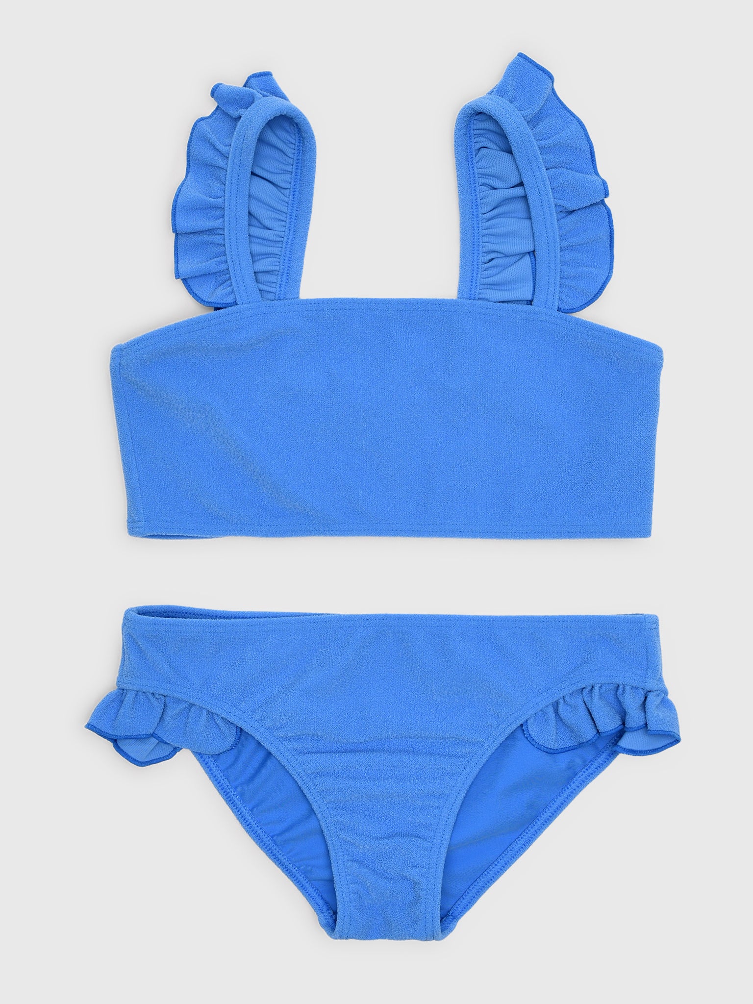 Minnow Girls' Terry Ruffle Strap Bandeau Bikini Set - Saint Bernard