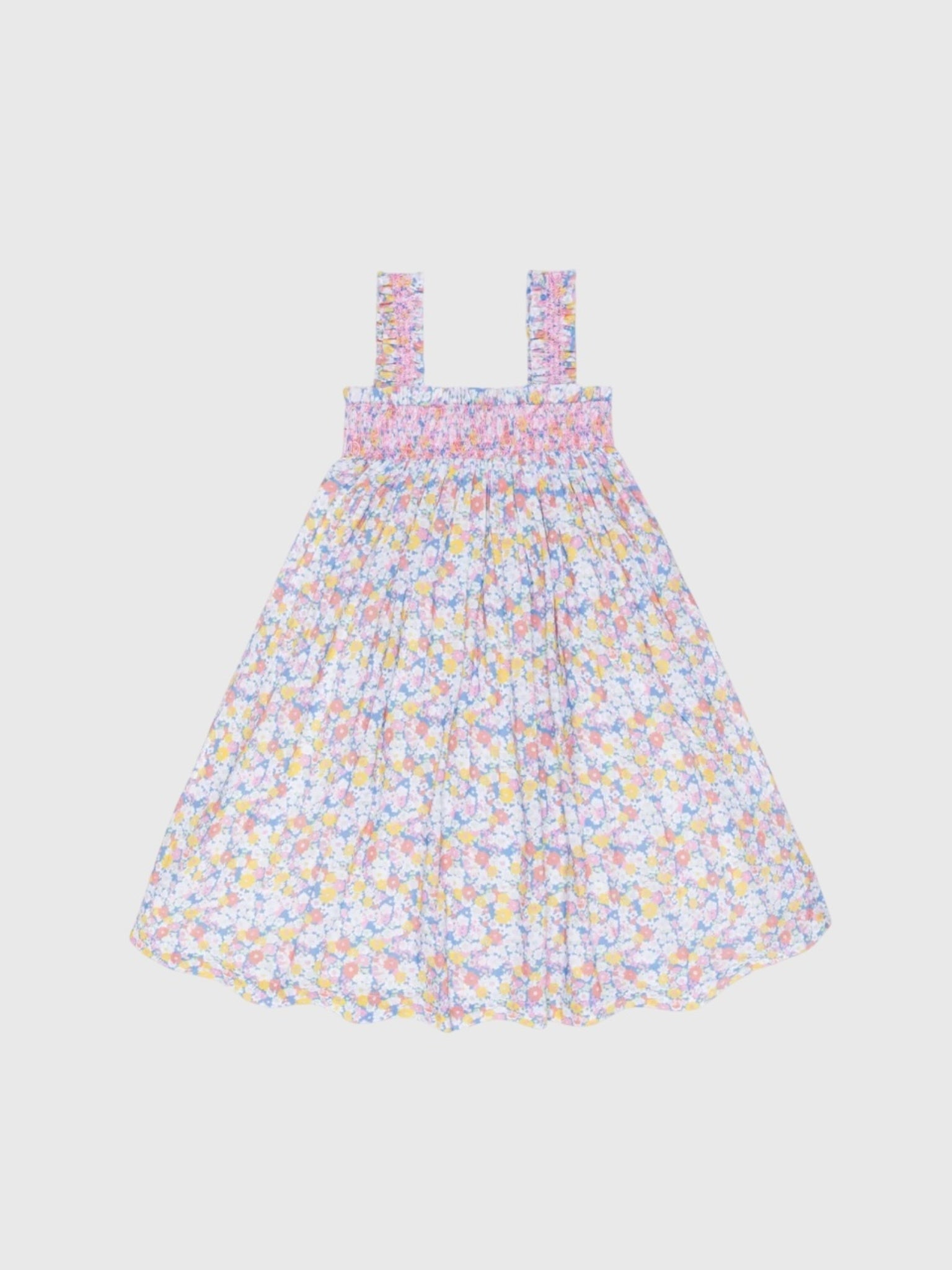 Minnow Girls' Jasmine Blossom Smocked Ruffle Strap Dress - Saint Bernard
