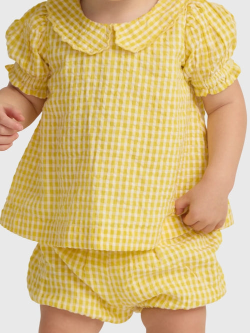 Minnow Baby Girls' Soleil Gingham Puff Sleeve Top & Bloomer Set
