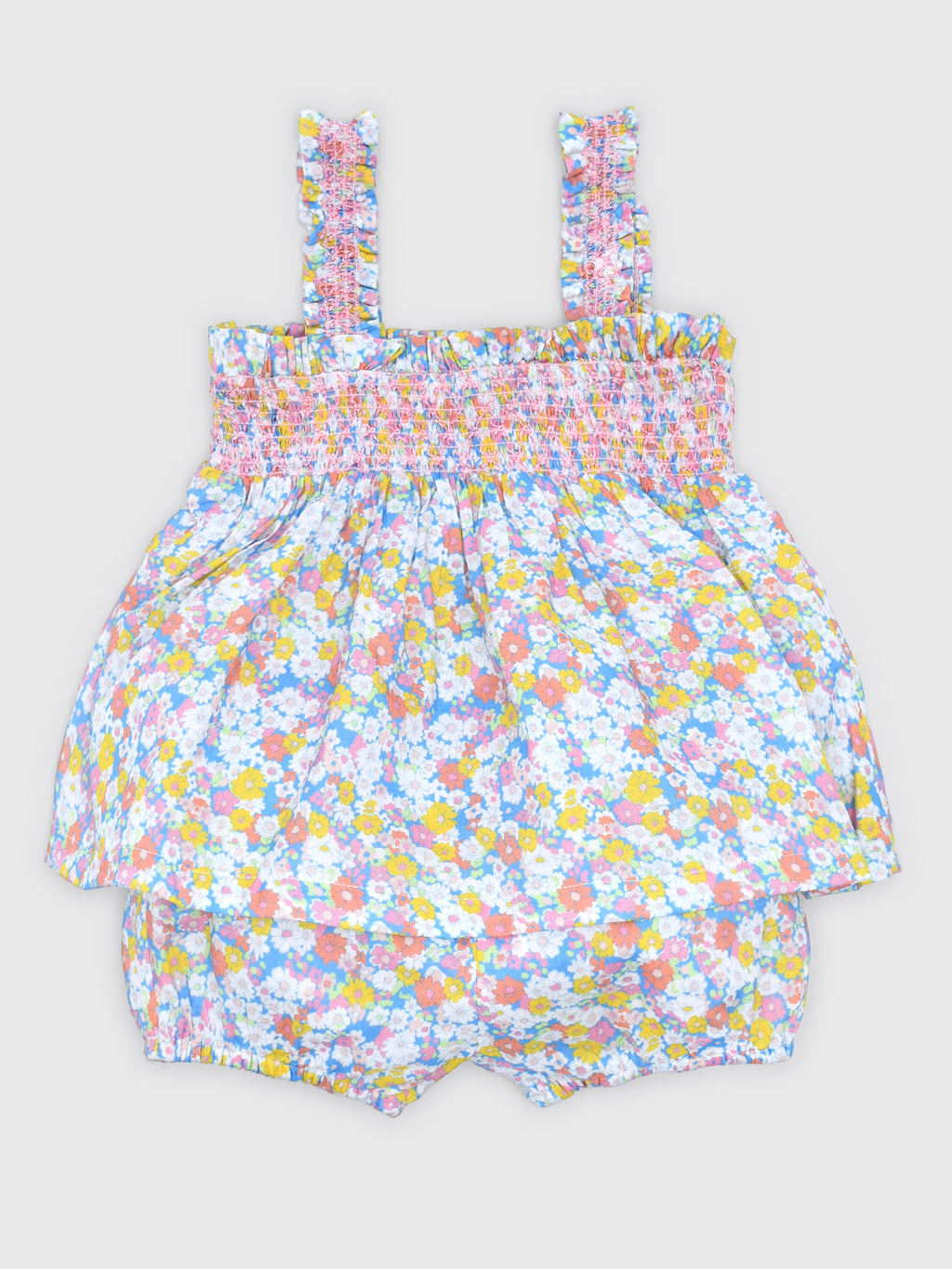 Minnow Baby Girls' Jasmine Blossom Smocked Top & Bloomer Set - Saint Bernard