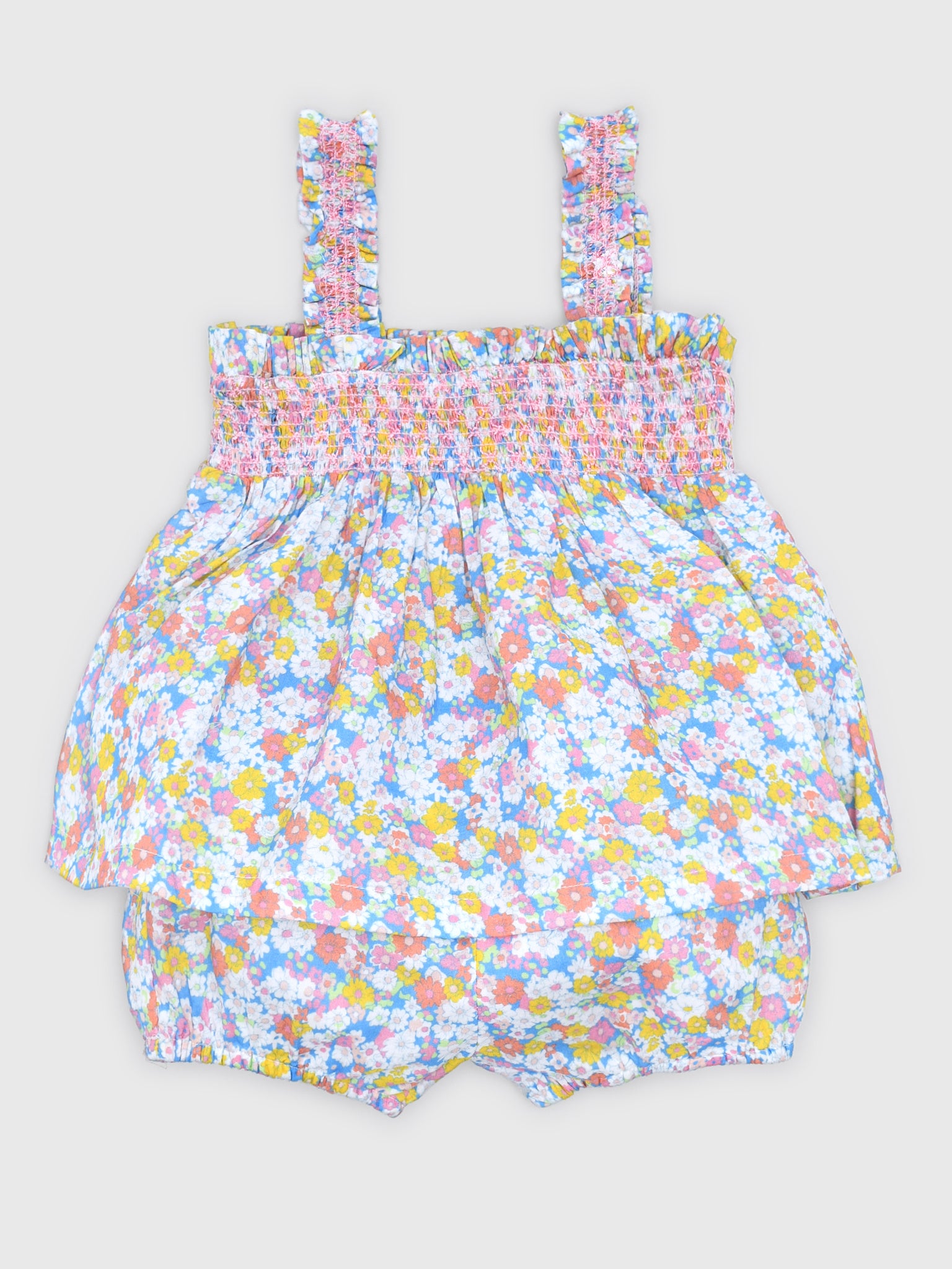 Minnow Baby Girls' Jasmine Blossom Smocked Top & Bloomer Set - Saint Bernard