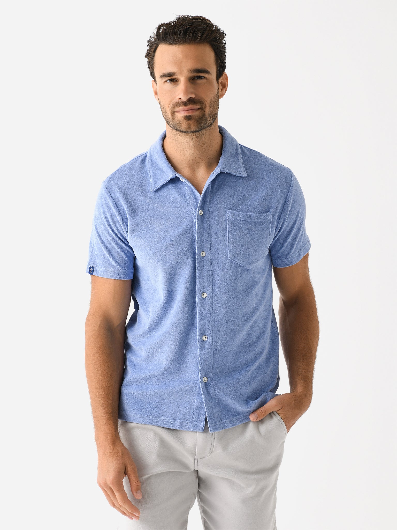 Criquet Men's Terrycloth Button-Down Shirt - Saint Bernard