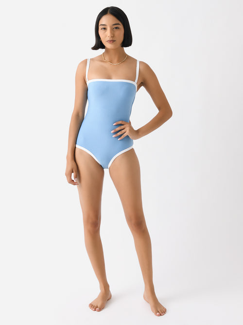 Minnow Women's Surfside Blue Seersucker One-Piece Swimsuit