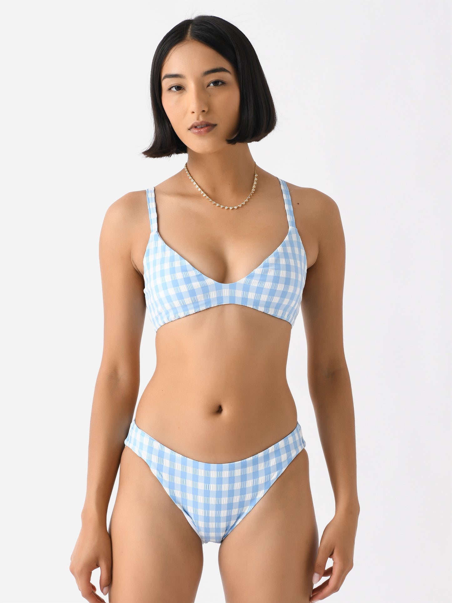 Minnow Women's Surfside Blue Gingham Crinkle Bikini Top - Saint Bernard