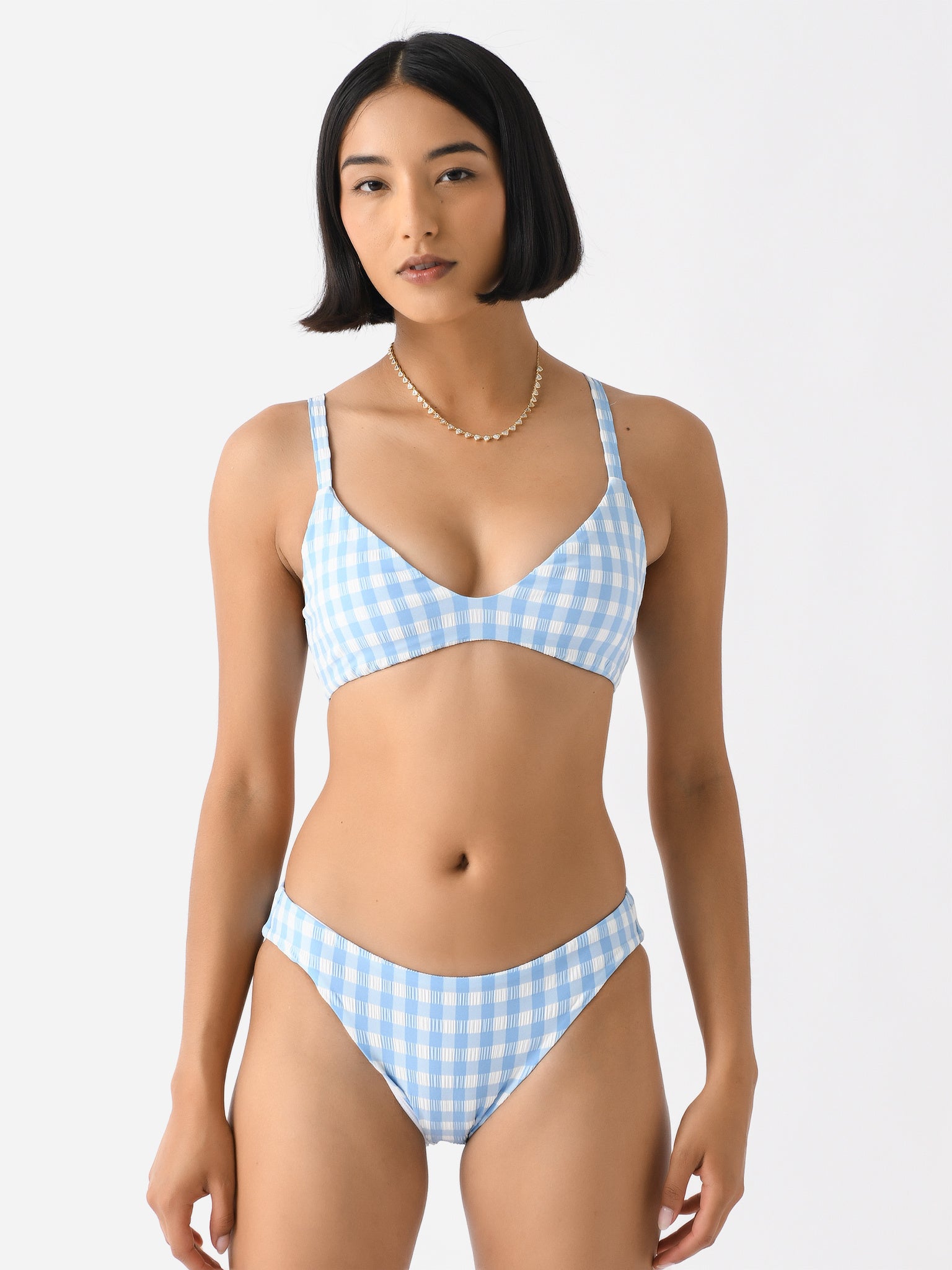 Minnow Women's Surfside Blue Gingham Crinkle Bikini Top - Saint Bernard