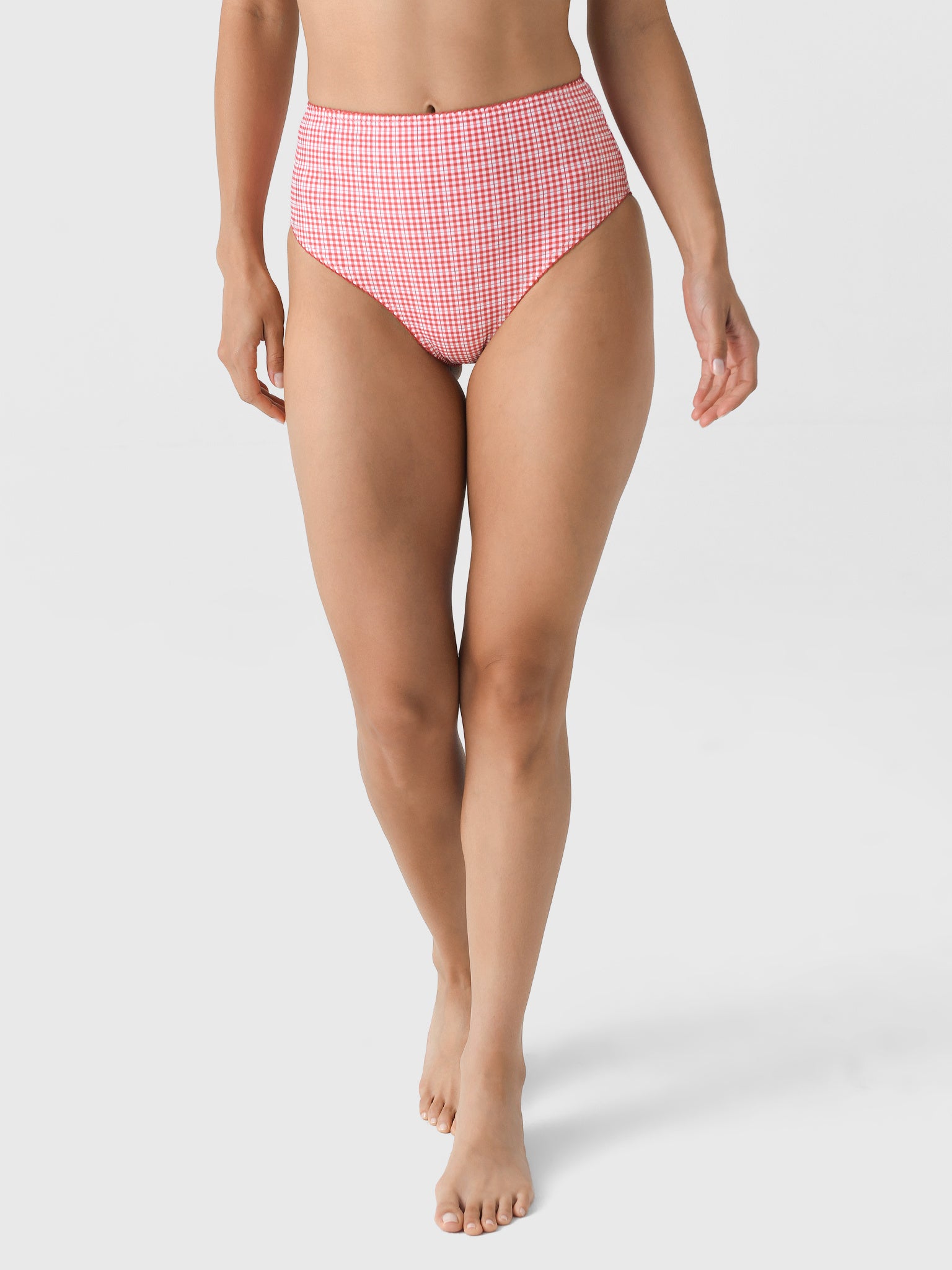 Minnow Women's Poppy Gingham High Waist Bikini Bottom - Saint Bernard