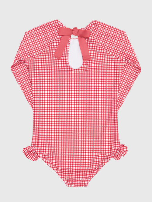 Minnow Girls' Poppy Gingham Rash Guard One-Piece Swimsuit