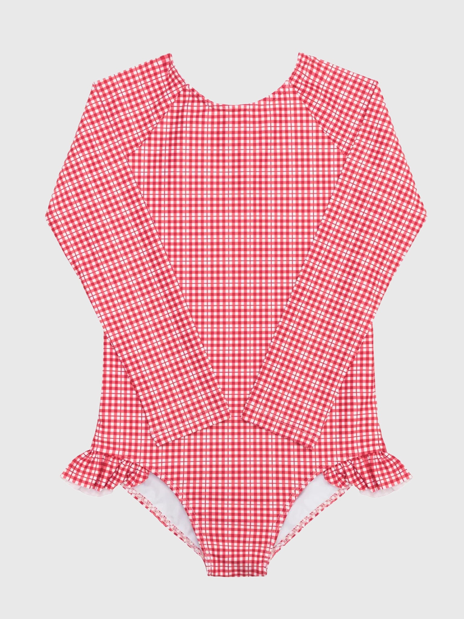 Minnow Girls' Poppy Gingham Rash Guard One-Piece Swimsuit - Saint Bernard