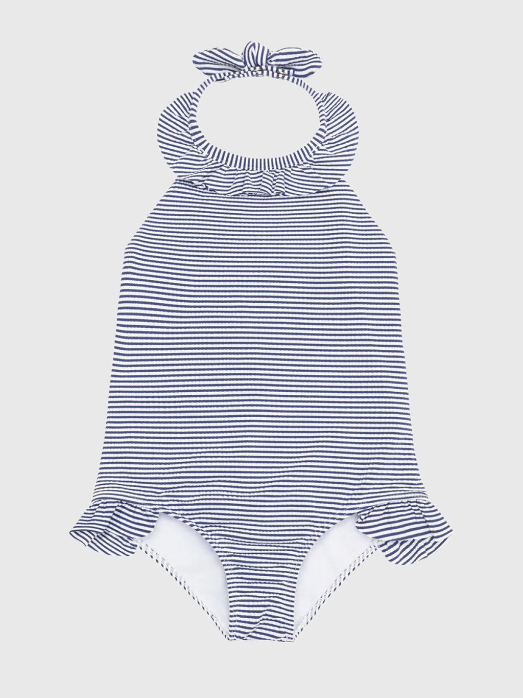 Minnow Girls' Harbor Stripe Ruffle Halter One-Piece Swimsuit - Saint Bernard