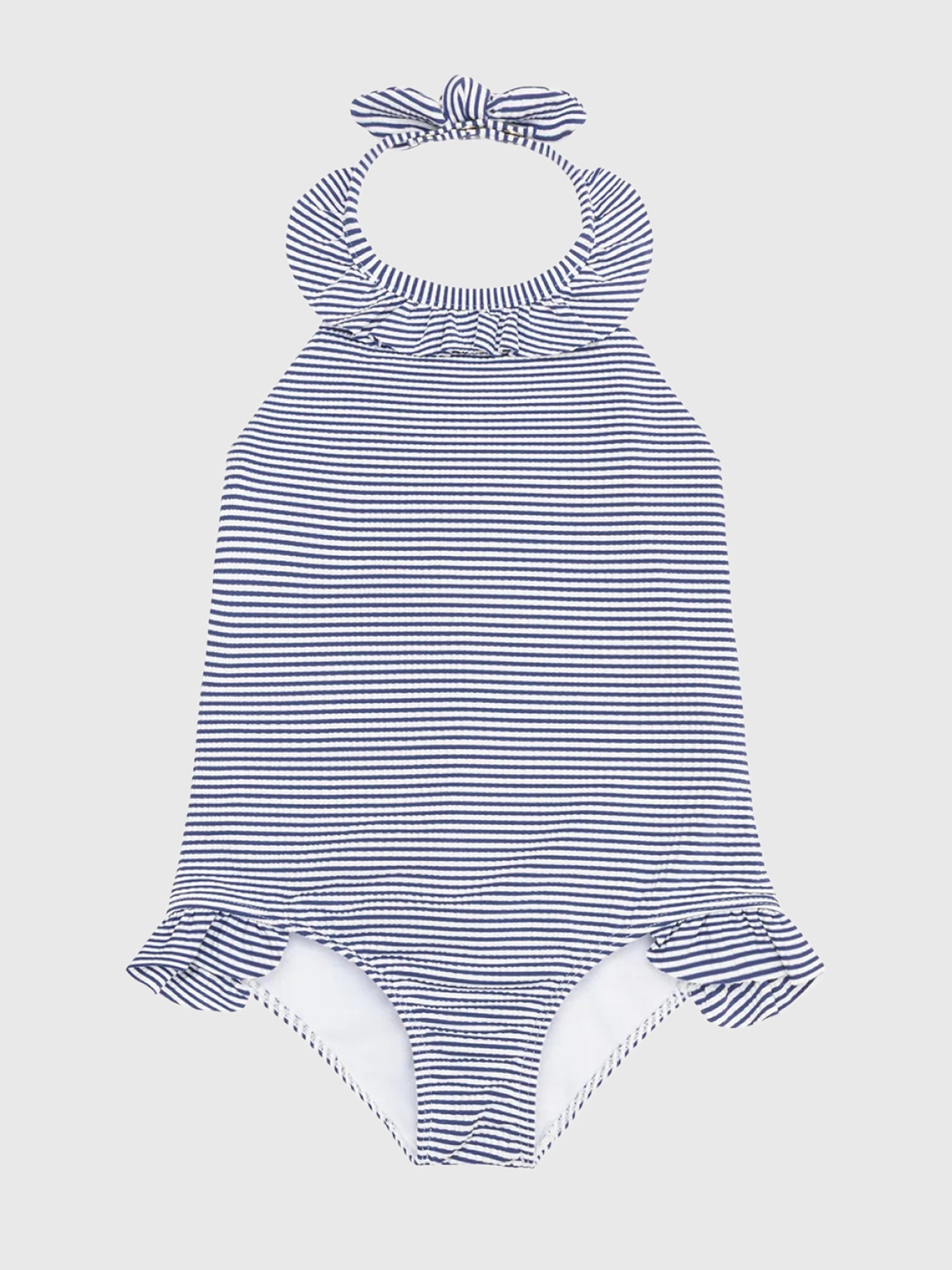Minnow Girls' Harbor Stripe Ruffle Halter One-Piece Swimsuit - Saint Bernard