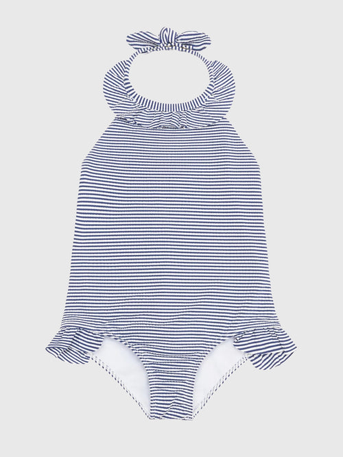 Minnow Girls' Harbor Stripe Ruffle Halter One-Piece Swimsuit