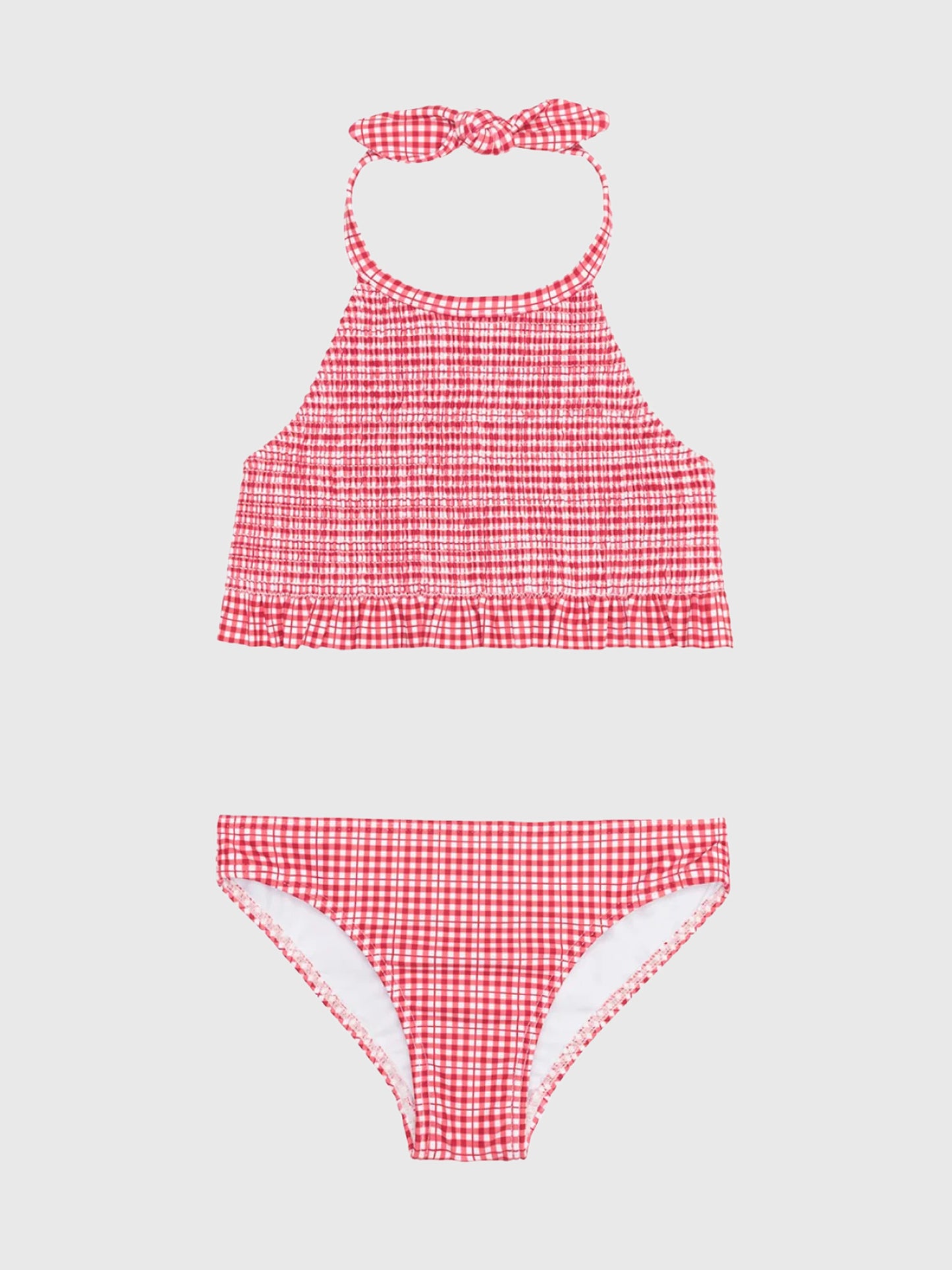 Minnow Girls' Poppy Gingham Smocked Halter Bikini Set - Saint Bernard