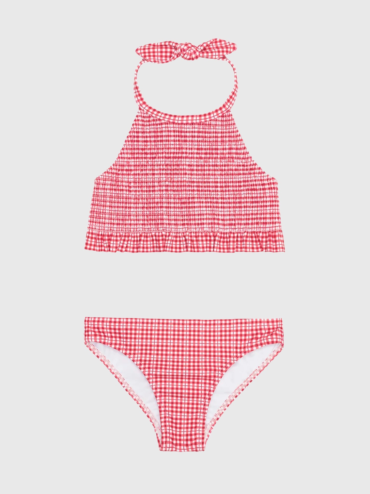 Minnow Girls' Poppy Gingham Smocked Halter Bikini Set - Saint Bernard