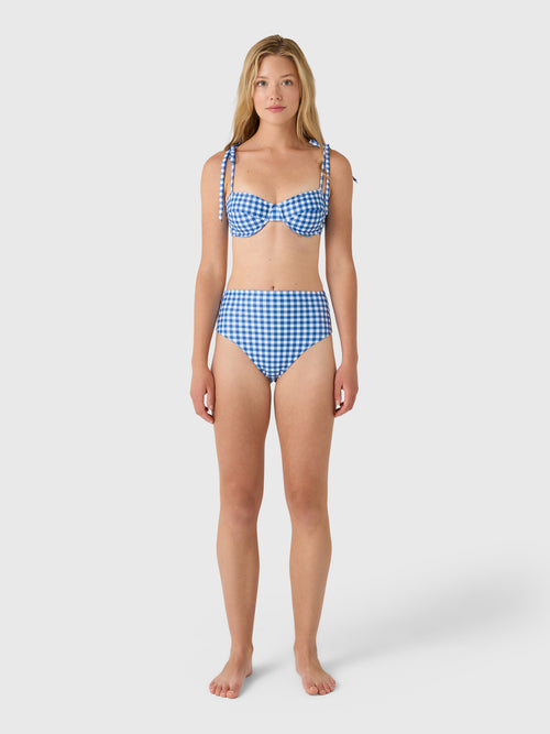 Minnow Women's Navy Picnic Gingham High Waisted Bikini Bottom