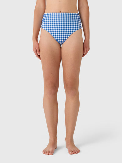 Minnow Women's Navy Picnic Gingham High Waisted Bikini Bottom - Saint Bernard