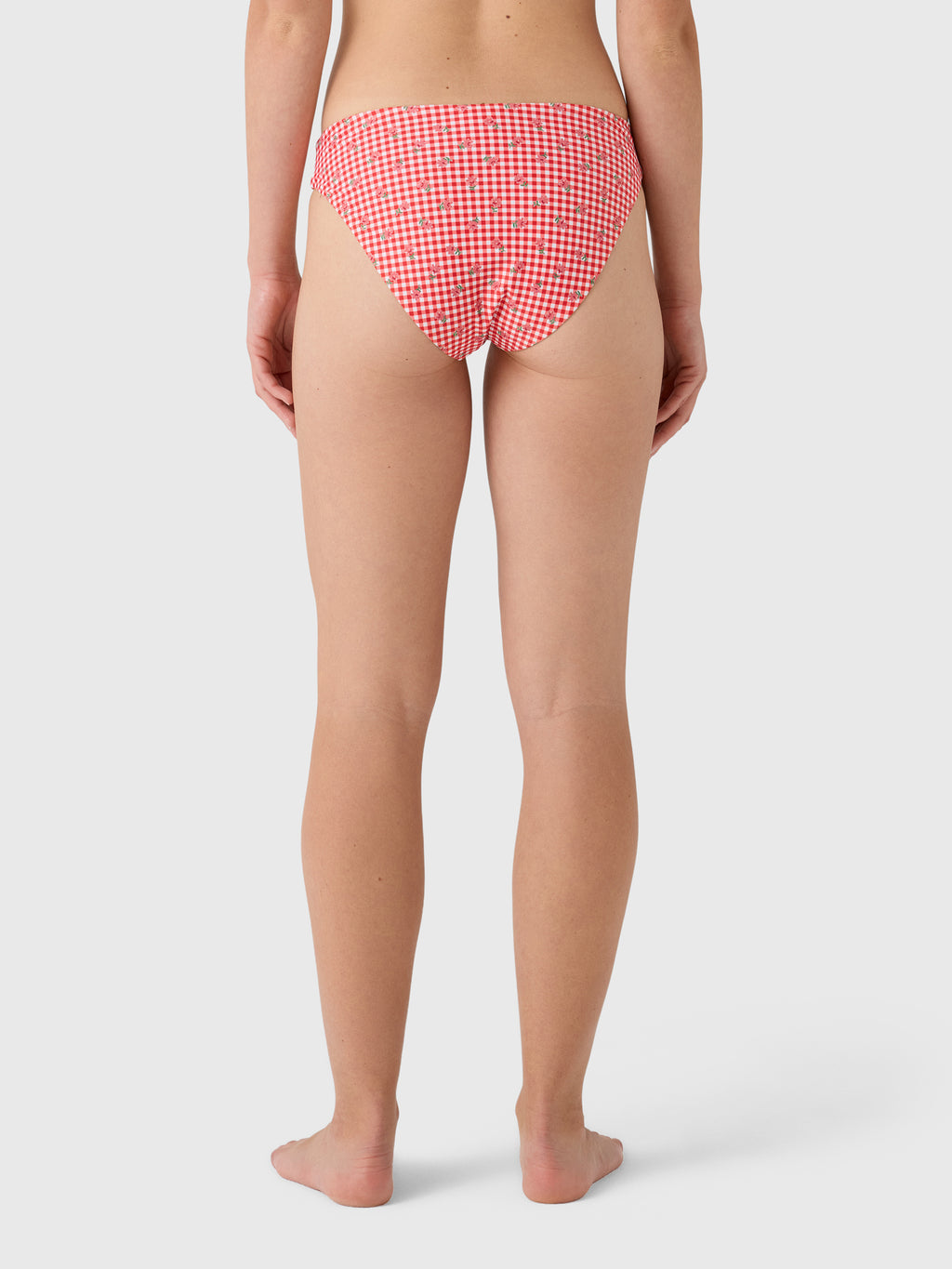 Minnow Women's Cranberry Gingham Mid Rise Bikini Bottom