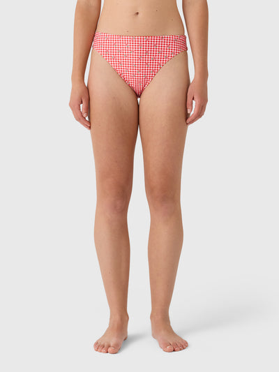 Minnow Women's Cranberry Gingham Mid Rise Bikini Bottom - Saint Bernard
