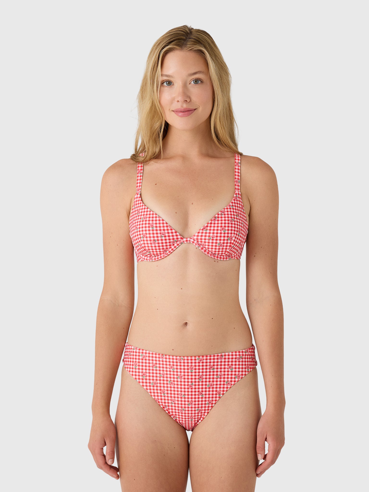 Minnow Women's Cranberry Gingham Triangle Bikini Top