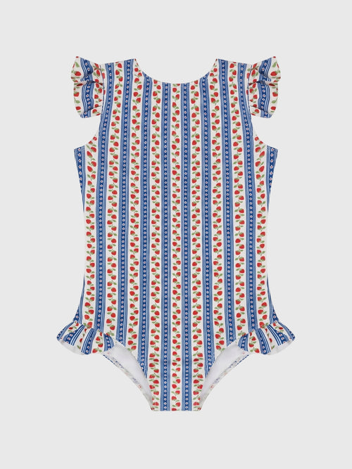 Minnow Girls' Strawberry Patch Ruffle Cap Sleeve One-Piece Swimsuit