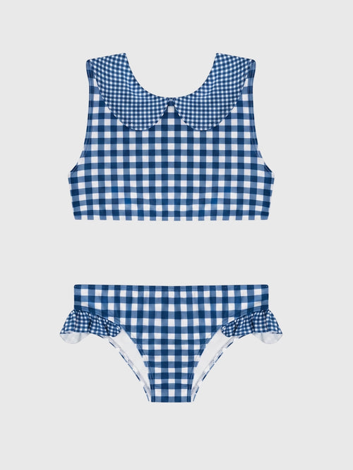 Minnow Girls' Navy Picnic Gingham Sailor Bikini Set