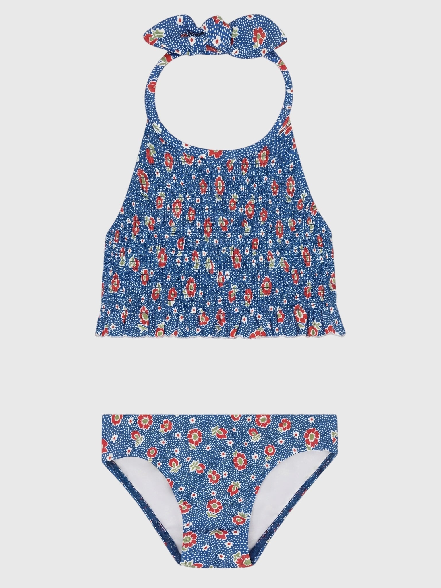 Minnow Girls' Chatham Floral Smocked Halter Bikini Set - Saint Bernard