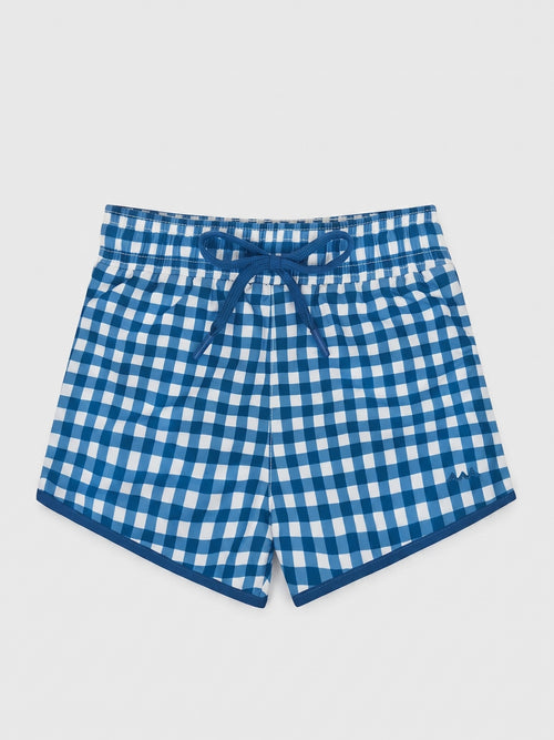 Minnow Boys' Navy Picnic Gingham Boardie Short