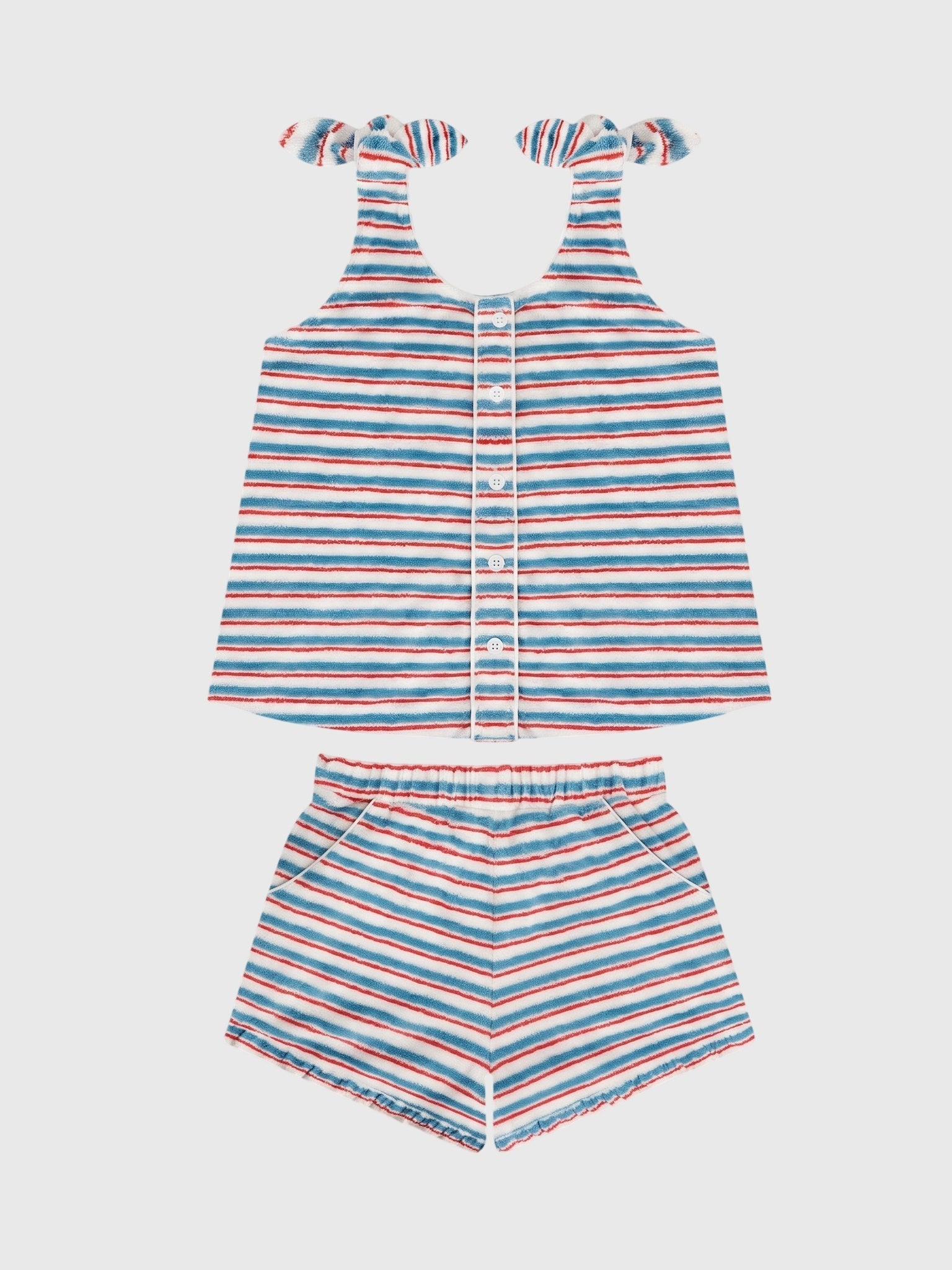 Minnow Girls' Jetty Stripe French Terry Tie Knot Set - Saint Bernard