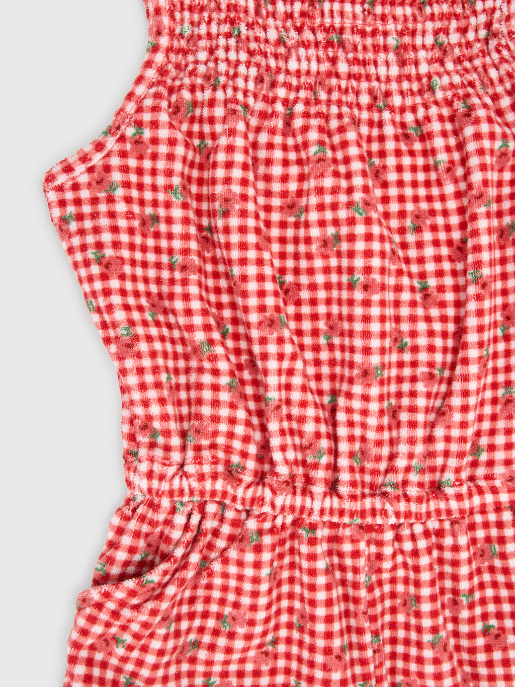 Minnow Girls' Cranberry Gingham French Terry Romper