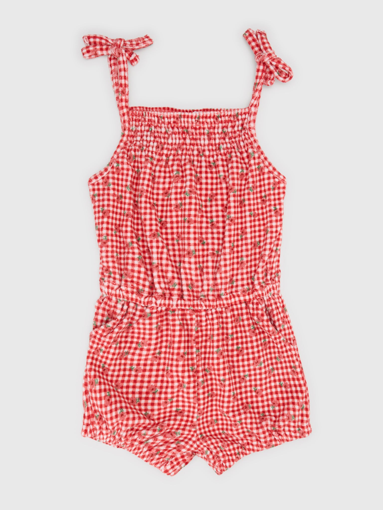 Minnow Girls' Cranberry Gingham French Terry Romper