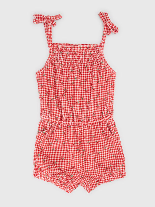 Minnow Girls' Cranberry Gingham French Terry Romper