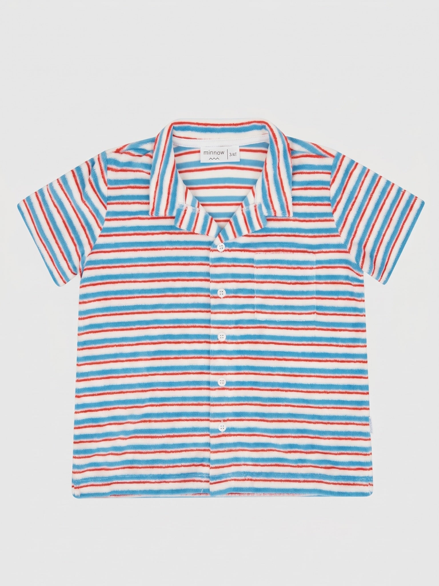 Minnow Boys' Jetty Stripe French Terry Button-Up Shirt - Saint Bernard