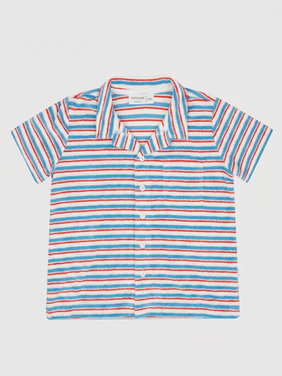 Minnow Boys' Jetty Stripe French Terry Button-Up Shirt - Saint Bernard