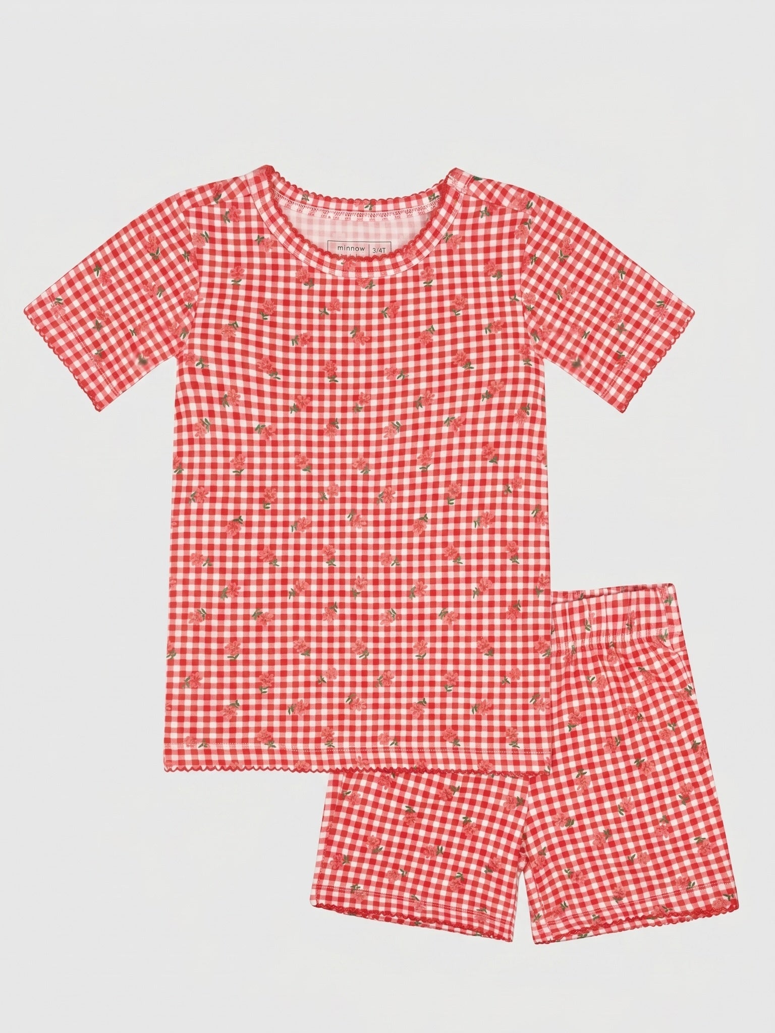 Minnow Girls' Cranberry Gingham Shirt & Short Pajama Set - Saint Bernard