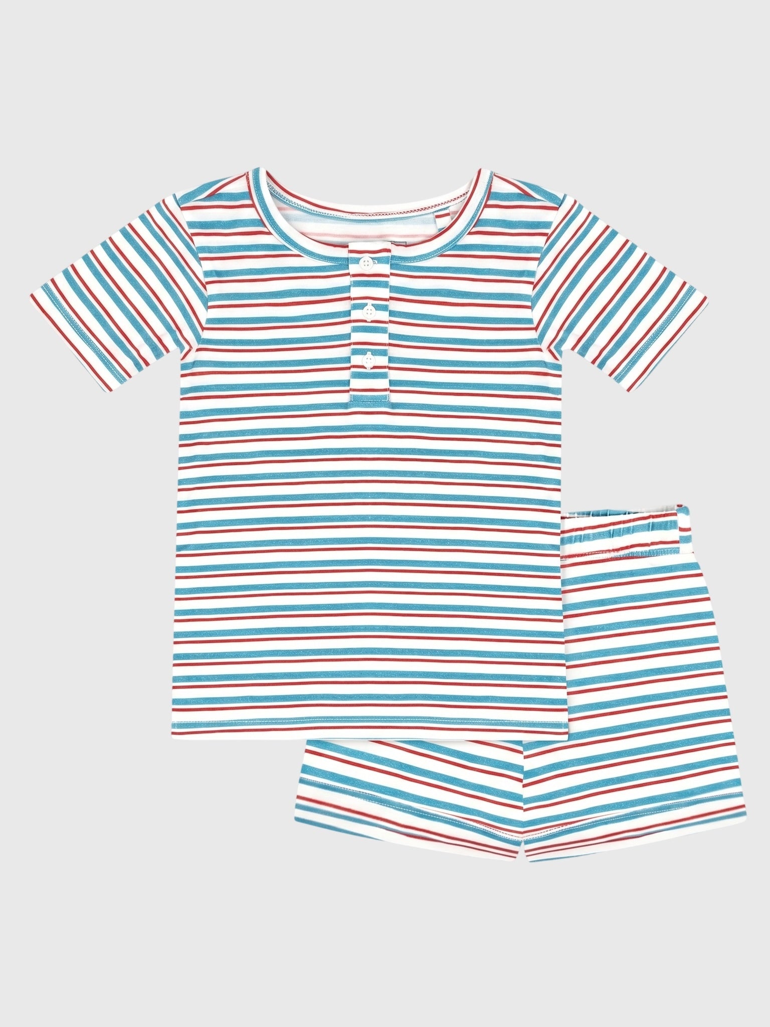 Minnow Kids' Unisex Jetty Stripe Shirt & Short Pajama Set - Saint Bernard