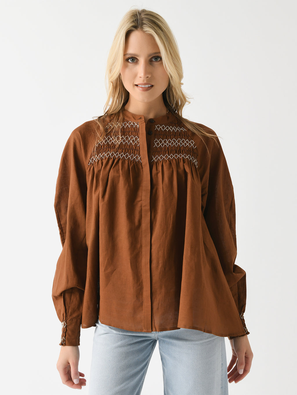 Lee Mathews Women's Celeste Smocked Blouse - Saint Bernard