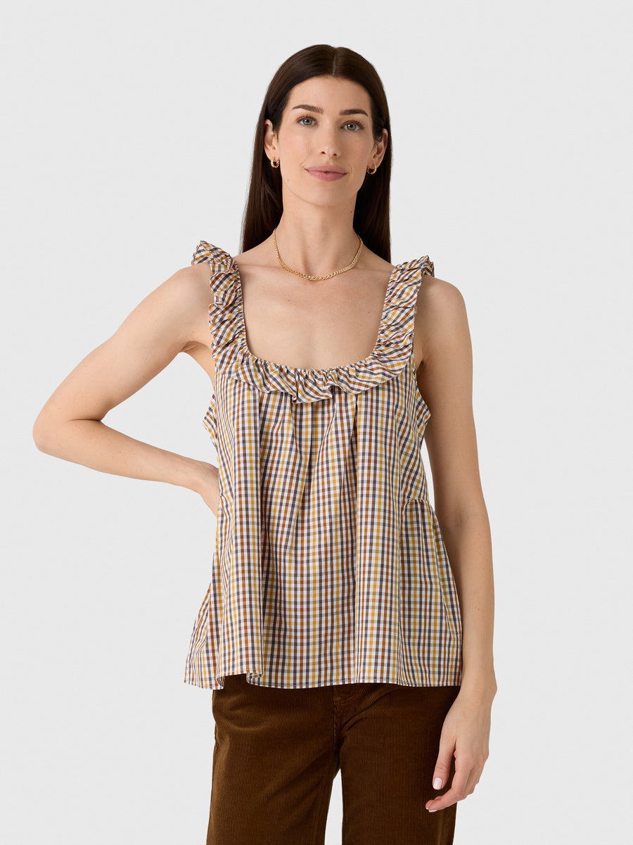 Lee Mathews Women's Christie Poplin Check Top - Saint Bernard