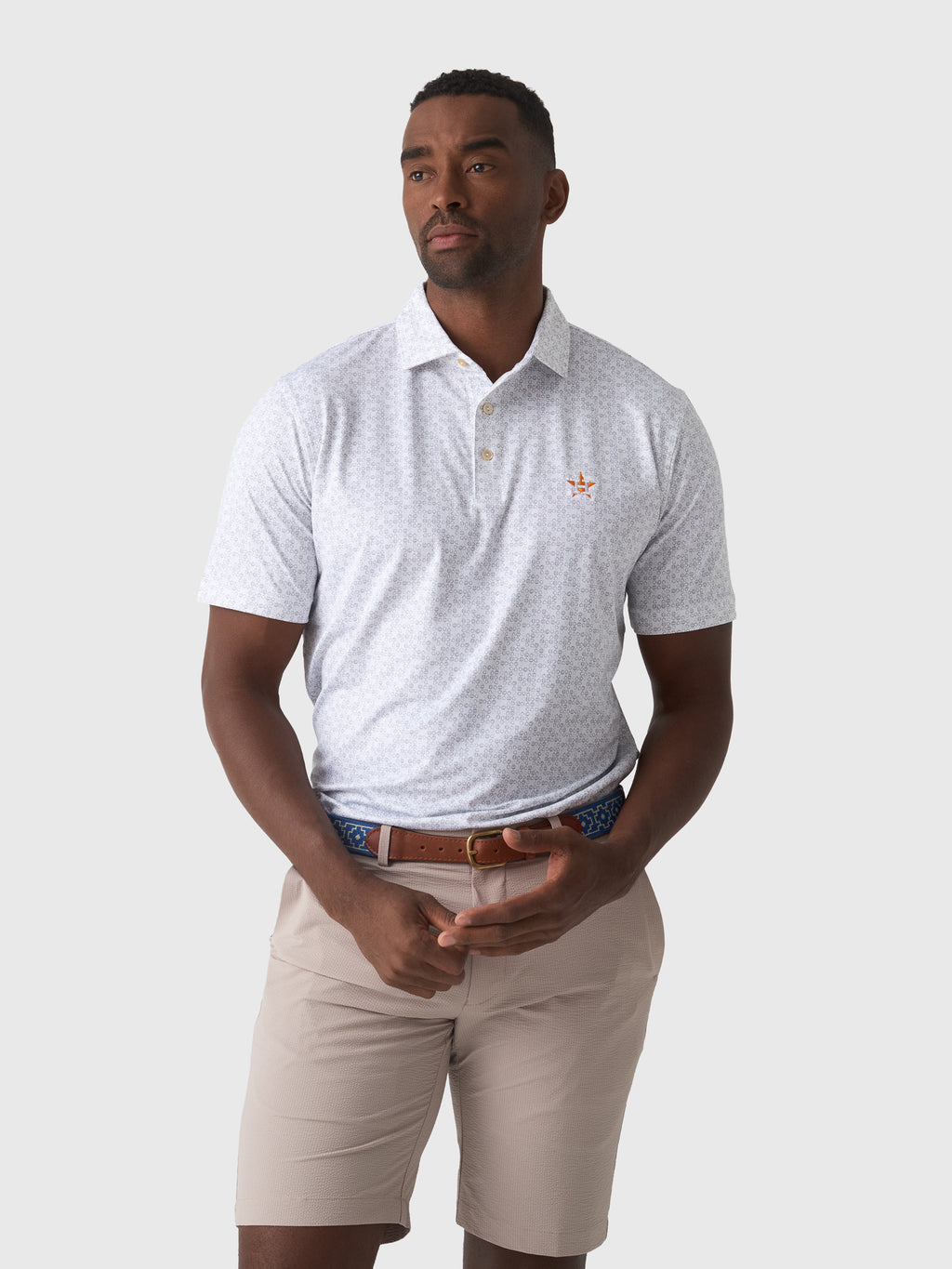 Peter Millar Major League Baseball Men's Houston Astros Bases Loaded Performance Jersey Polo - Saint Bernard