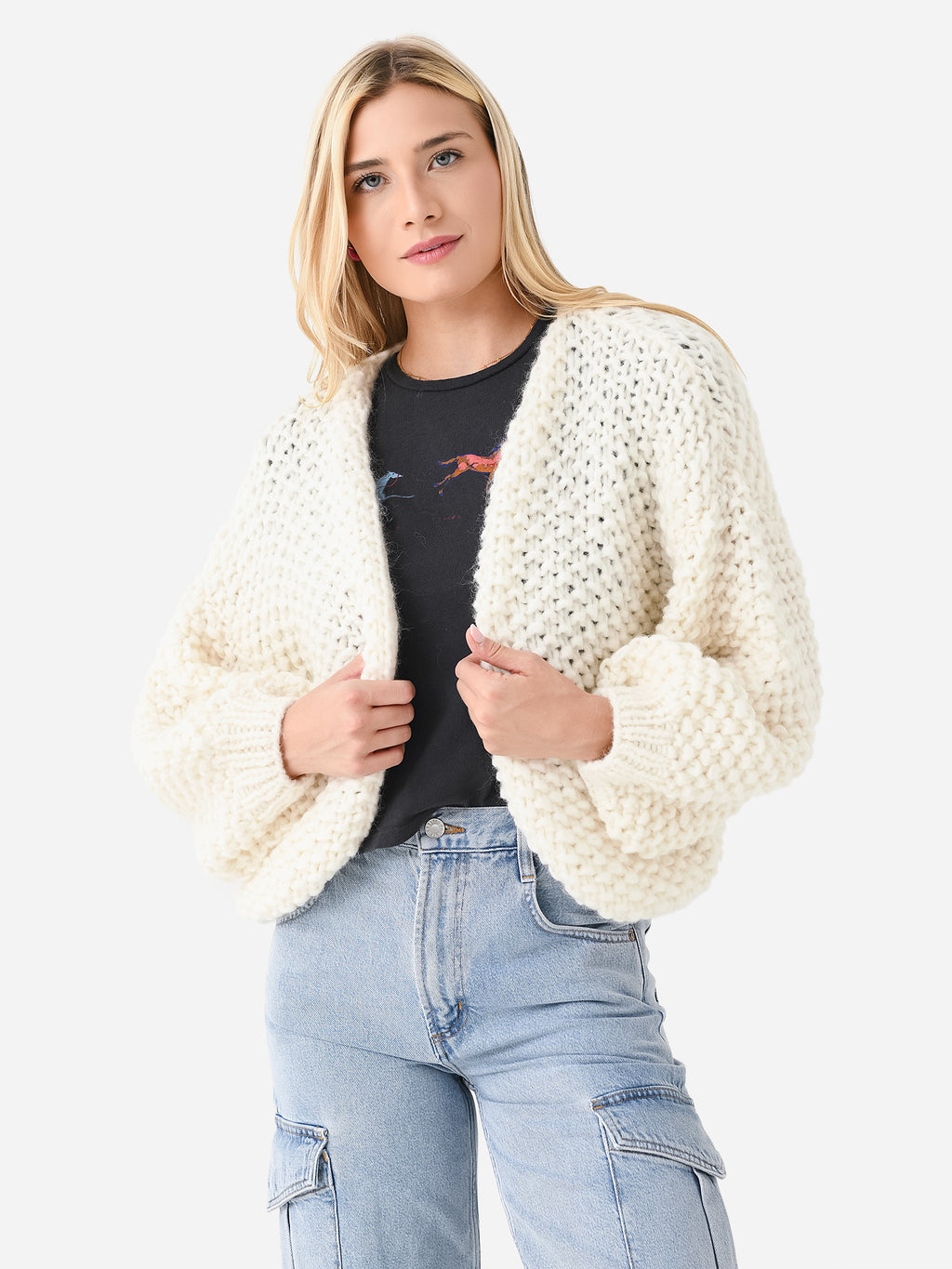 Maiami Women's Alpaca Pearl Pattern Bomber Cardigan - Saint Bernard