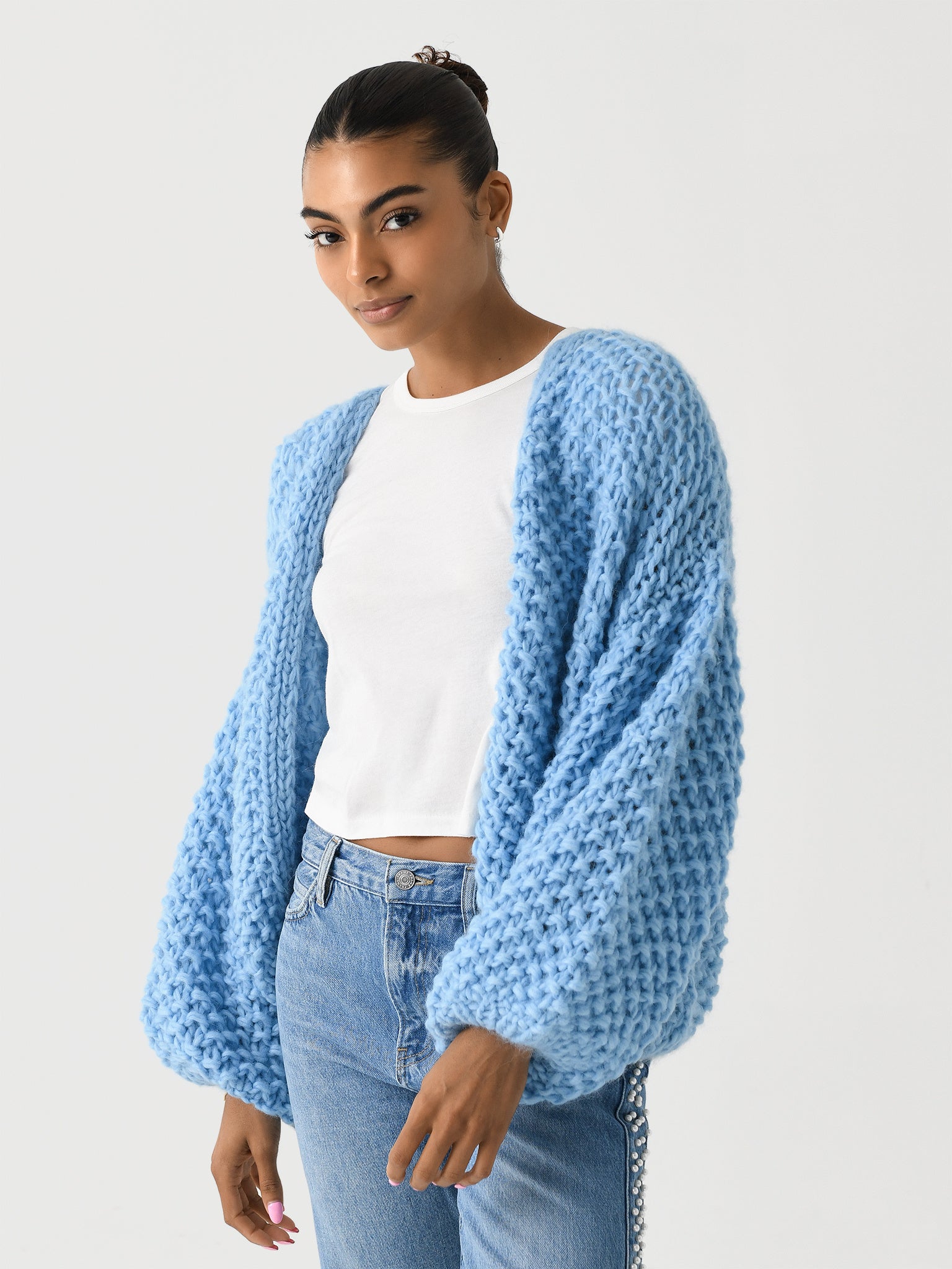 Maiami Women's Alpaca Pearl Pattern Bomber Cardigan - Saint Bernard