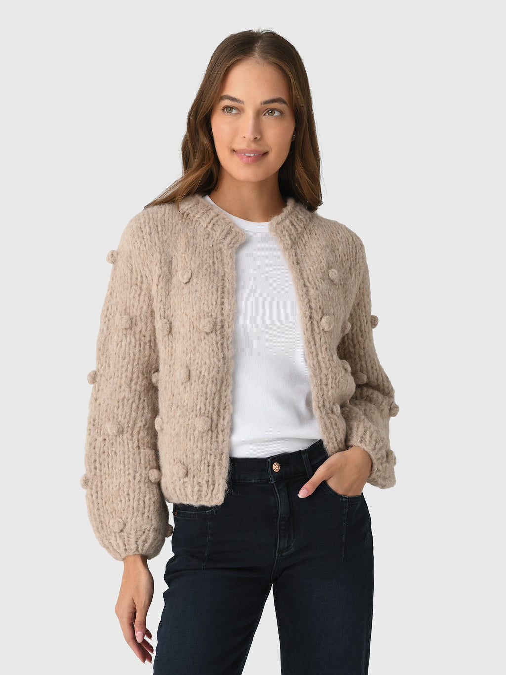 Maiami Women's Fleecy Alpaca Bobble Cardigan - Saint Bernard