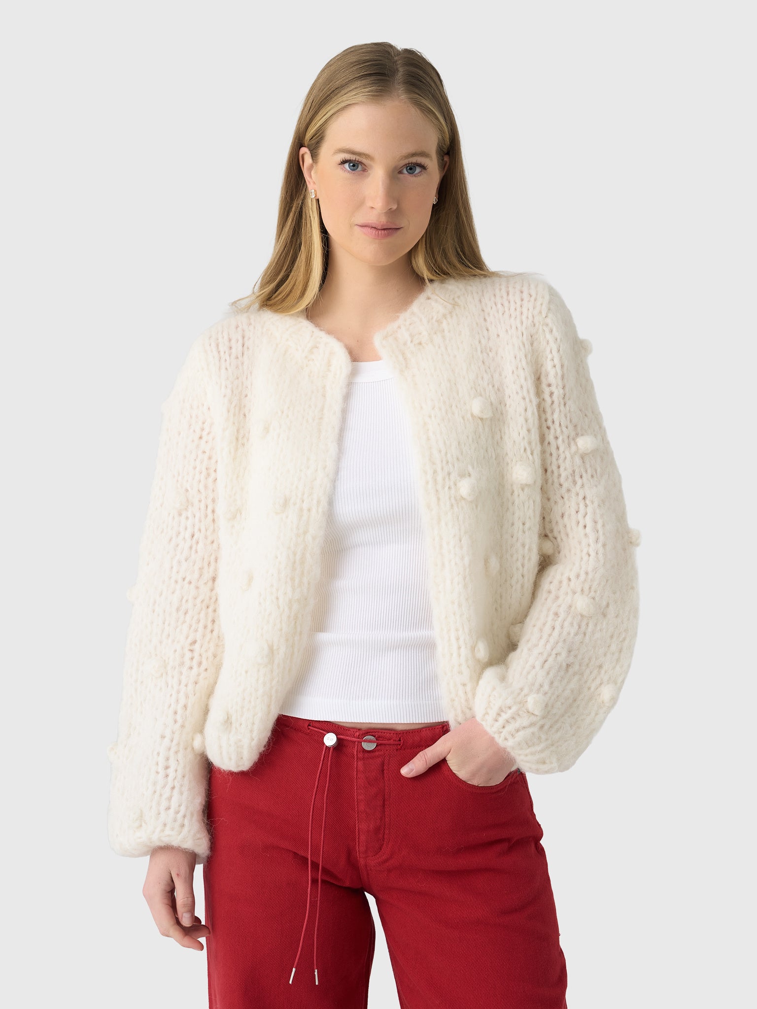 Maiami Women's Fleecy Alpaca Bobble Cardigan - Saint Bernard
